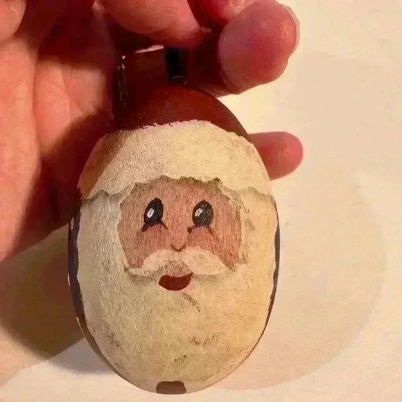 Egg Shaped Wooden America Santa Ornament Hand Painted - Approx 2.5” - Picture 2 of 5